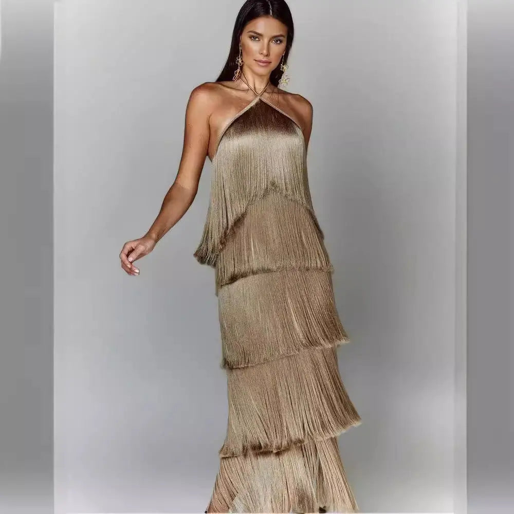 Fashion Halter Backless Sleeveless Tassel fringe Dress - EX-STOCK Canada