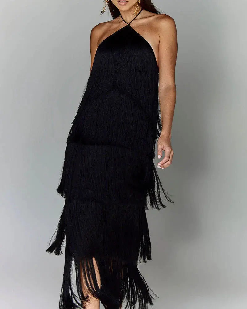 Fashion Halter Backless Sleeveless Tassel fringe Dress - EX-STOCK Canada