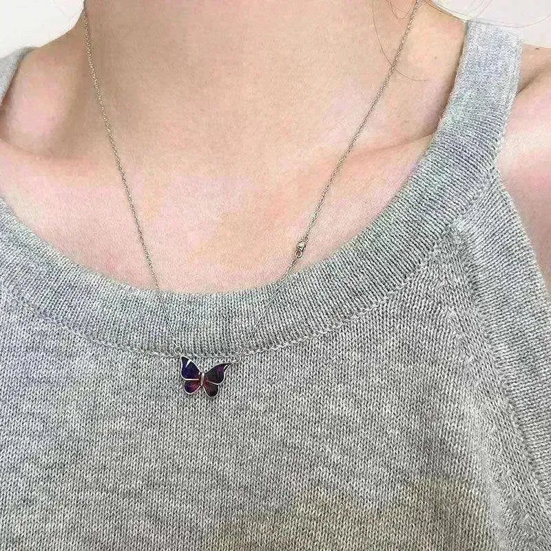 Fashion Novelty S925 Sliver Color-changing Butterfly Necklace - EX-STOCK CANADA