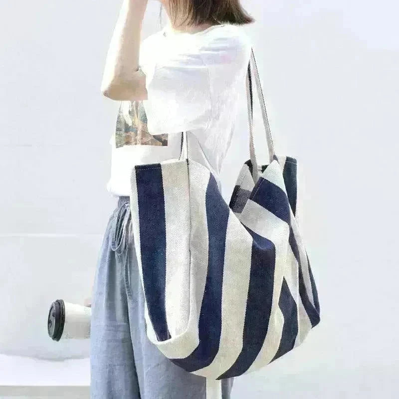 Fashion Shopper Handbags Women Striped Canvas Totes - EX-STOCK CANADA
