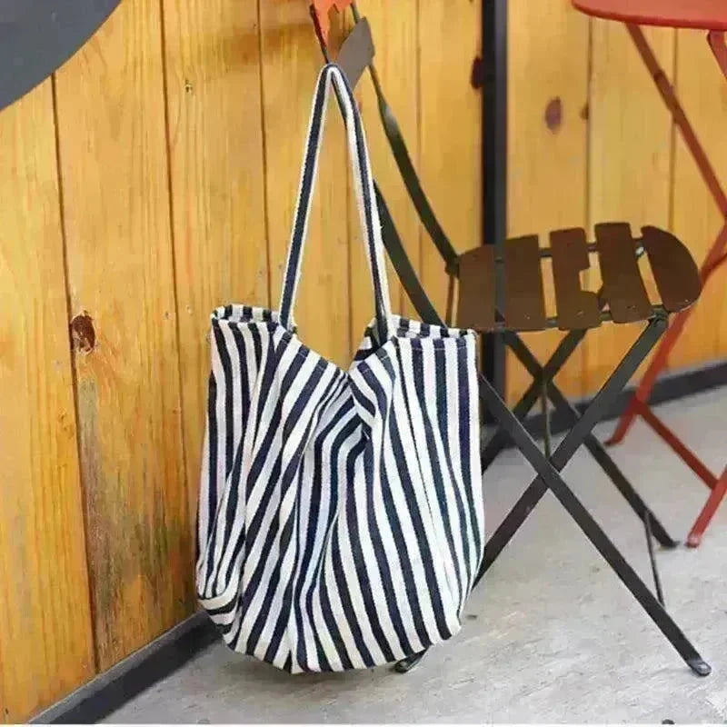 Fashion Shopper Handbags Women Striped Canvas Totes - EX-STOCK CANADA