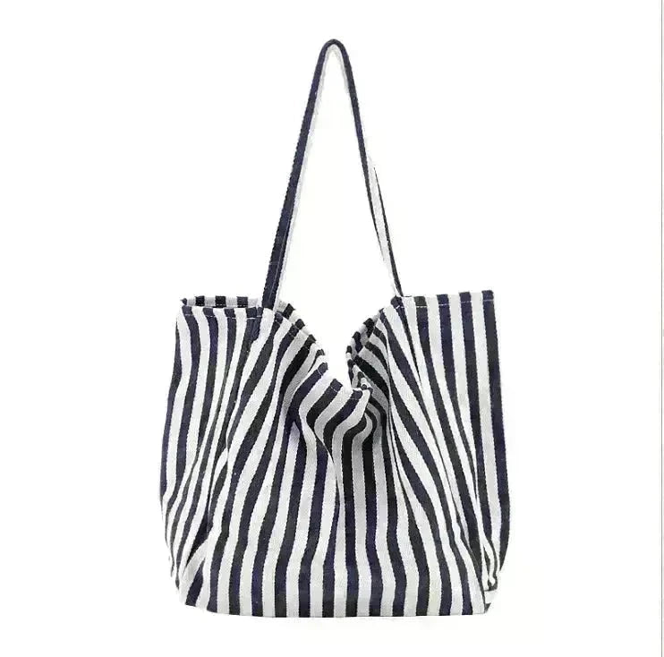 Fashion Shopper Handbags Women Striped Canvas Totes - EX-STOCK CANADA