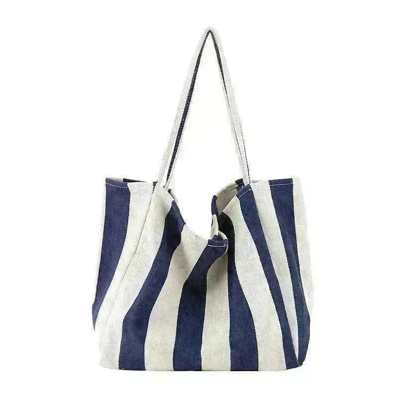 Fashion Shopper Handbags Women Striped Canvas Totes - EX-STOCK CANADA