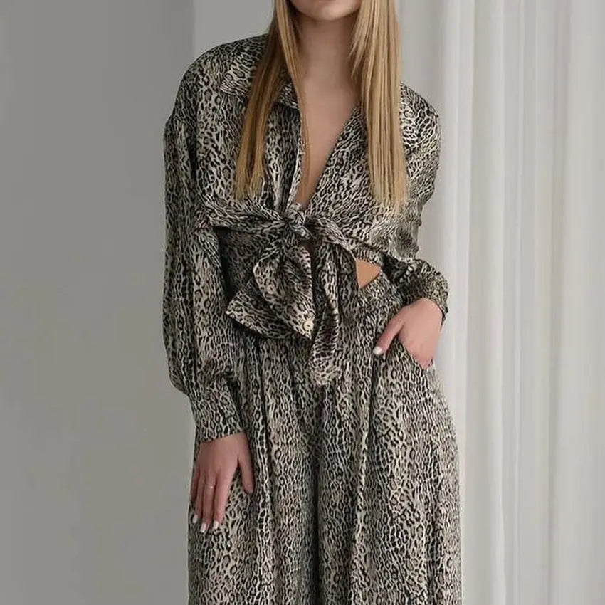 Fashionable Leopard Print Loose Ice Silk Pajamas For Women - EX-STOCK Canada