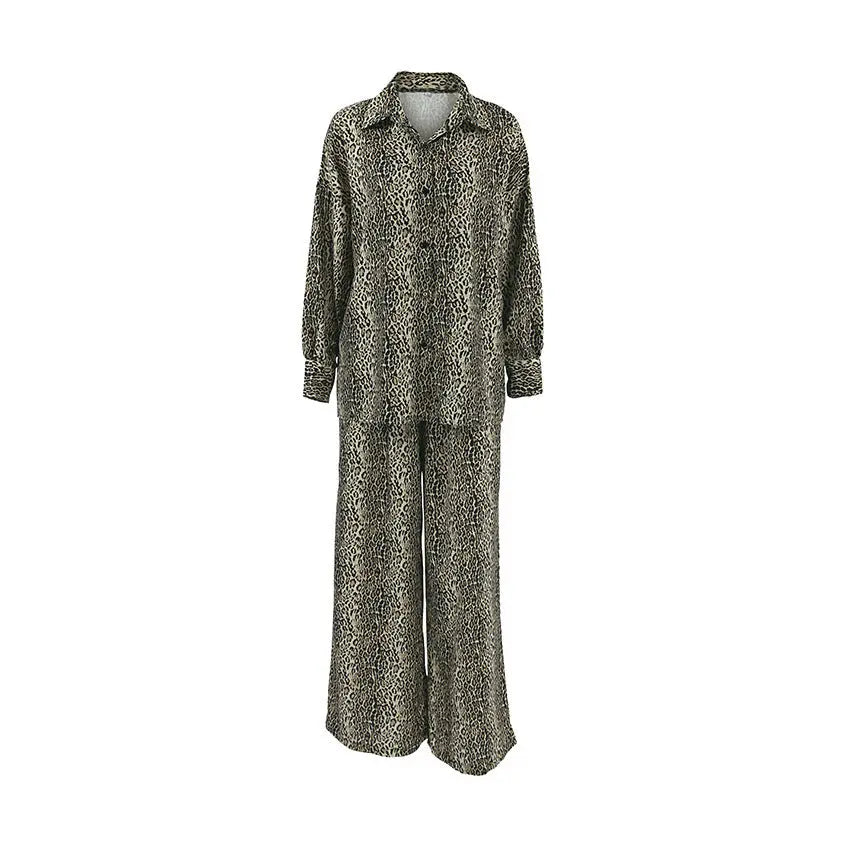 Fashionable Leopard Print Loose Ice Silk Pajamas For Women - EX-STOCK Canada