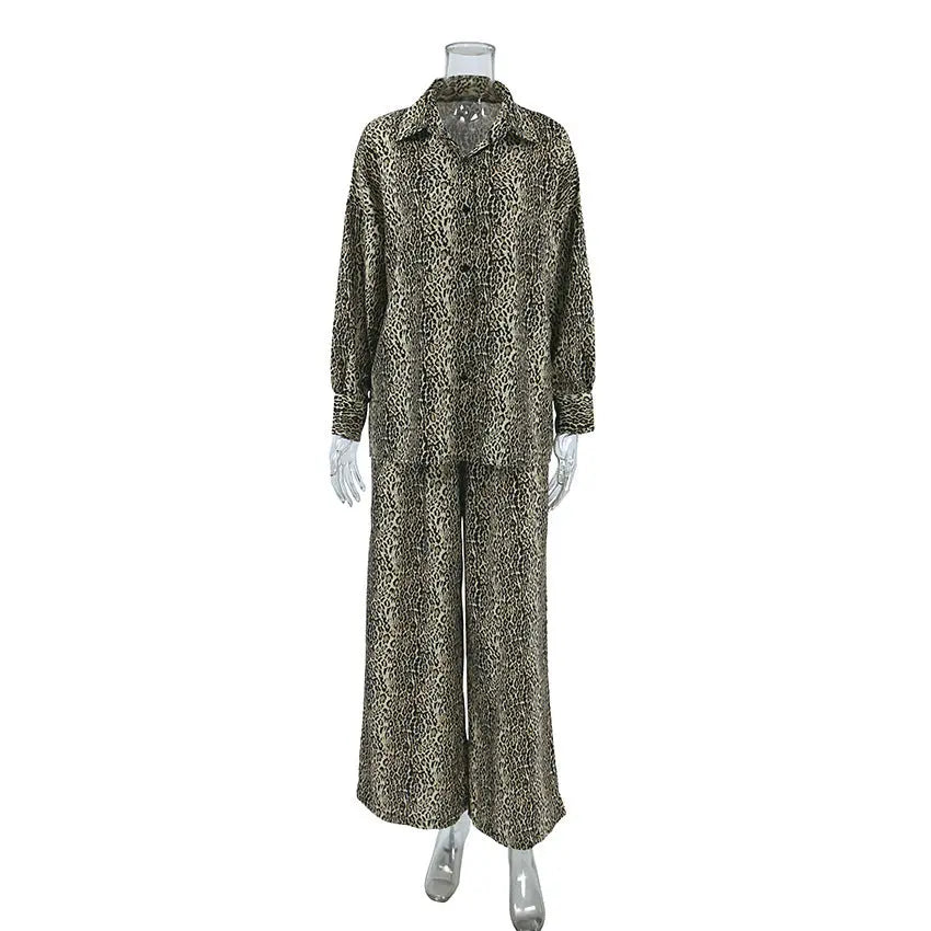 Fashionable Leopard Print Loose Ice Silk Pajamas For Women - EX-STOCK Canada