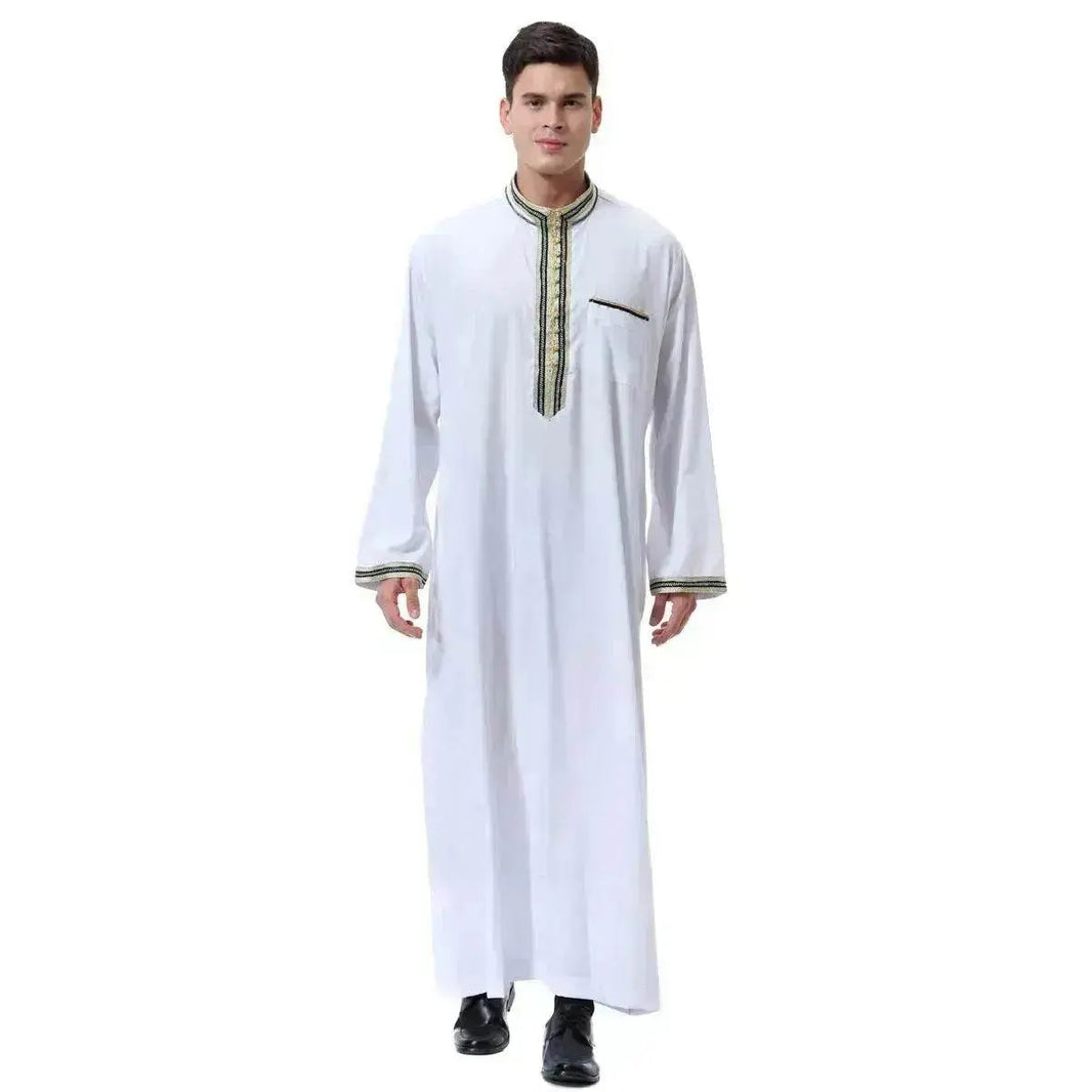 Fashionable and Elegant Arab Middle East Men's Applique Stand Collar Robe, TH810 Moroccan Men's Jalabiya - EX-STOCK Canada