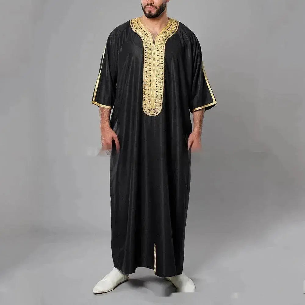 Fashionable and Elegant Arab Robe Hui Clothing Half Sleeve Embroidered Arab Moroccan Men's Jalabiya - EX-STOCK Canada