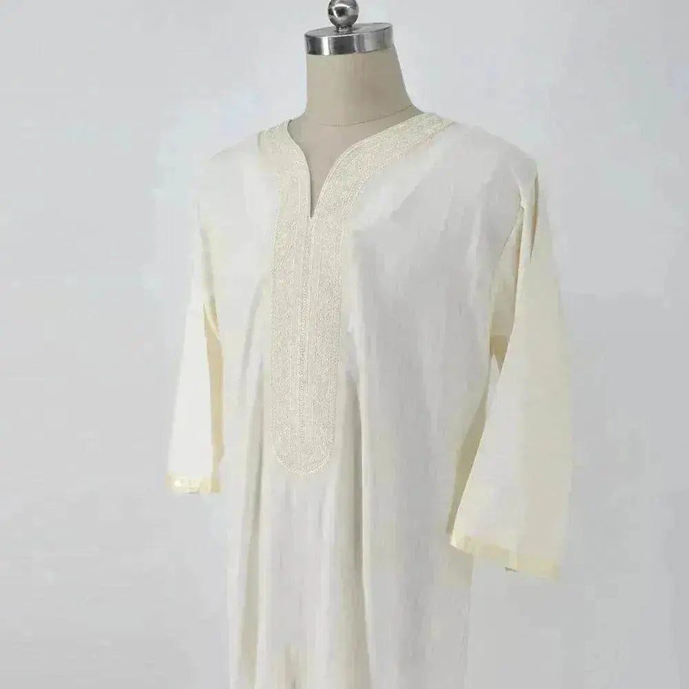 Fashionable and Elegant Ethnic Style Loose Casual Embroidery White Arab Robe Moroccan Men's Jalabiya - EX-STOCK Canada