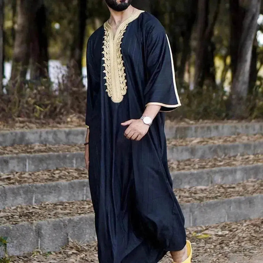 Fashionable and Elegant Fashionable ArabMen's Long Shirt Black Arab Robe Moroccan Men's Jalabiya - EX-STOCK Canada