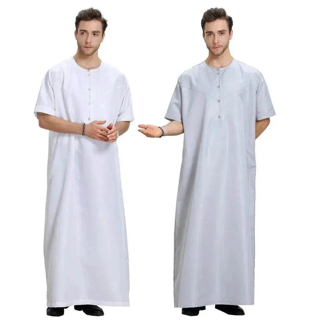 Fashionable and Elegant Men's Arab Short-sleeved Solid Color Robe Moroccan Men's Jalabiya - EX-STOCK Canada