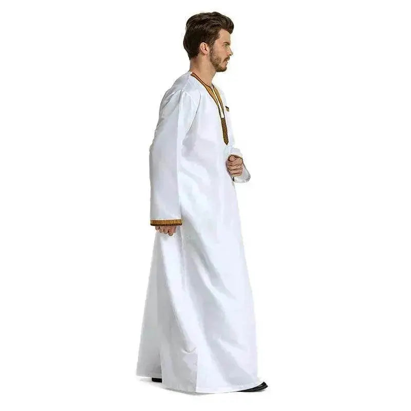 Fashionable and Elegant Round Neck Stitching Long-Sleeved Arab Hui Robe Male Moroccan Men's Jalabiya - EX-STOCK Canada