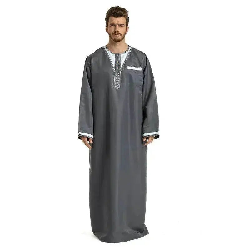 Fashionable and Elegant Round Neck Stitching Long-Sleeved Arab Hui Robe Male Moroccan Men's Jalabiya - EX-STOCK Canada