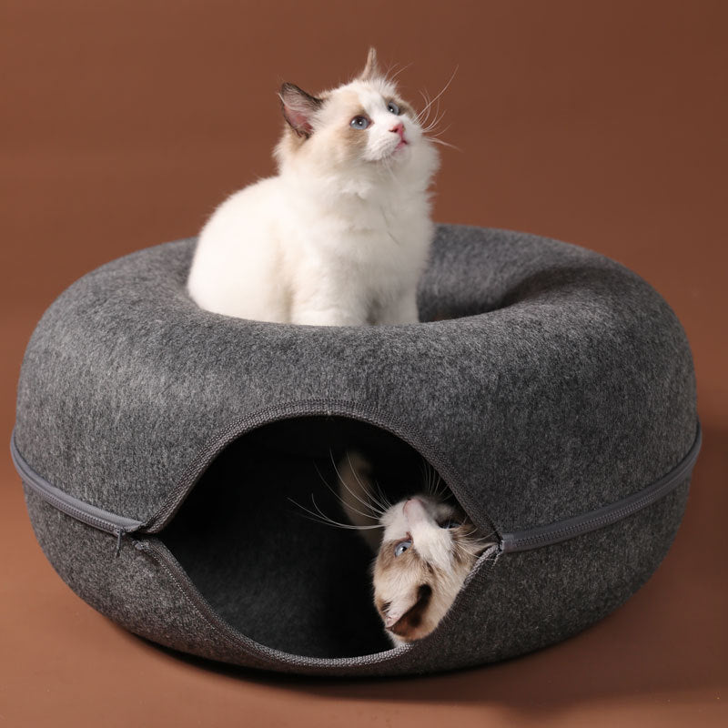 Four Seasons Available Cat Nest Round Woolen Felt Pet Dual-use Cat Nest Tunnel Interactive Training Toy Grey Felt Cat Nest EX-STOCK Canada 