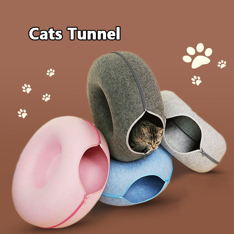 Four Seasons Available Cat Nest Round Woolen Felt Pet Dual-use Cat Nest Tunnel Interactive Training Toy Grey Felt Cat Nest EX-STOCK Canada 