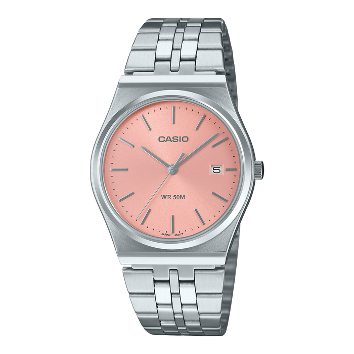 CASIO Vintage Analogique Pêche/Argent Acier Inoxydable | MTPB145DC-4AVT 