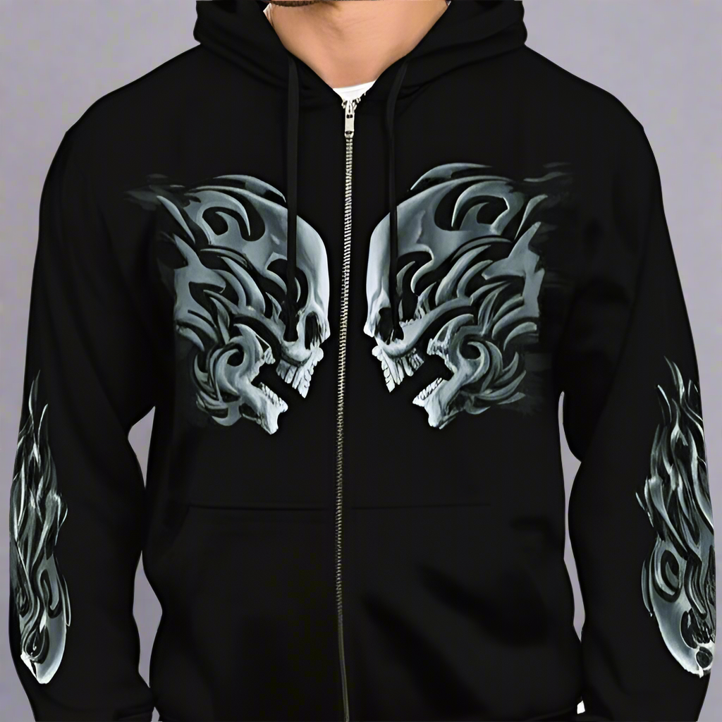 BOL Men's Head Butt Skulls Zipper Hoodie 