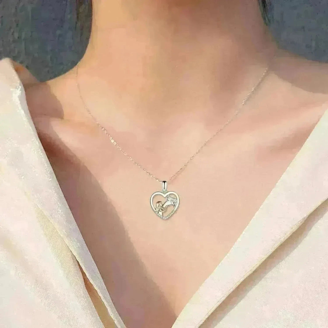 Girls and Horse Pendant Necklace Sterling Silver Gifts for Women Girls - EX-STOCK CANADA