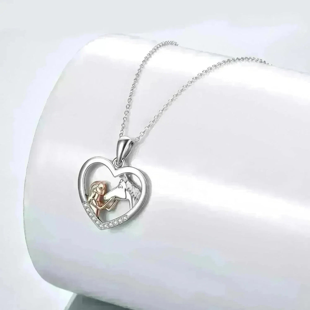 Girls and Horse Pendant Necklace Sterling Silver Gifts for Women Girls - EX-STOCK CANADA