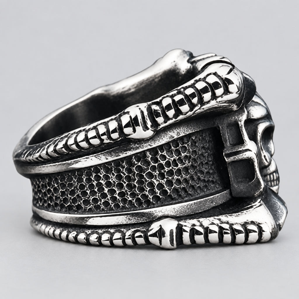 GoSteel Men's Bike Chain & Skull Ring | Stainless Steel Ring 