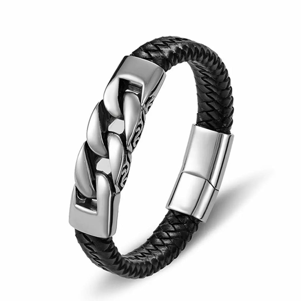 Pulsera cubana de cuero y acero para hombre GoSteelEX-STOCK Canada 