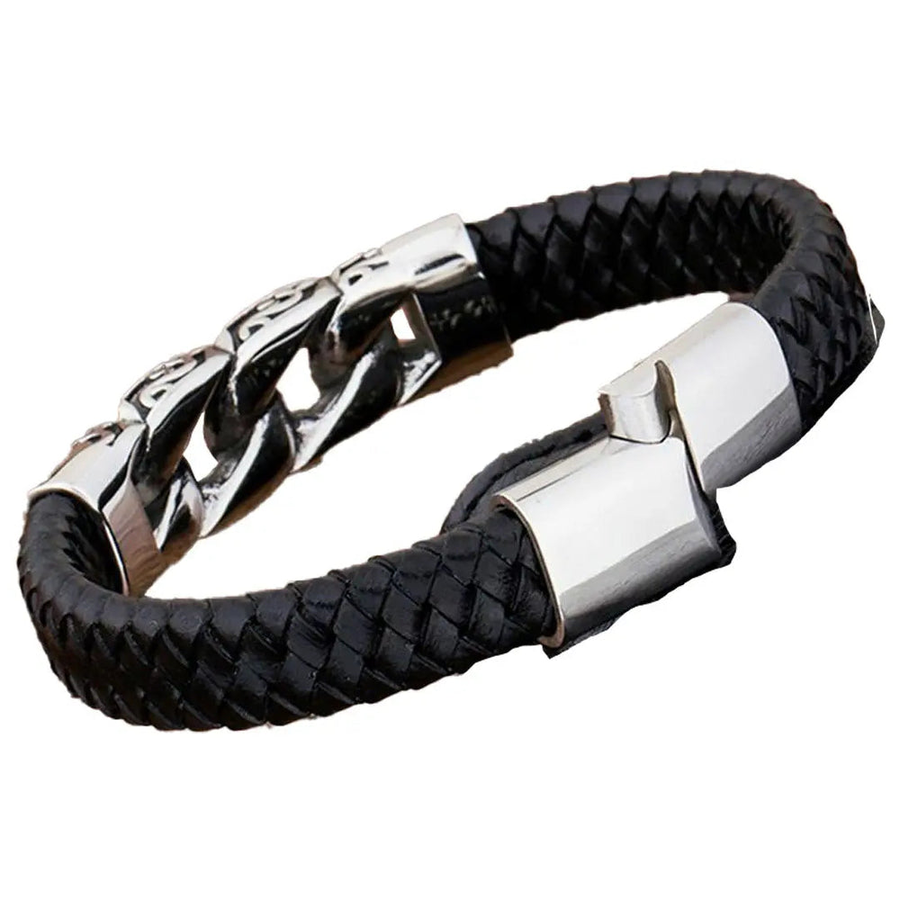 Pulsera cubana de cuero y acero para hombre GoSteelEX-STOCK Canada 