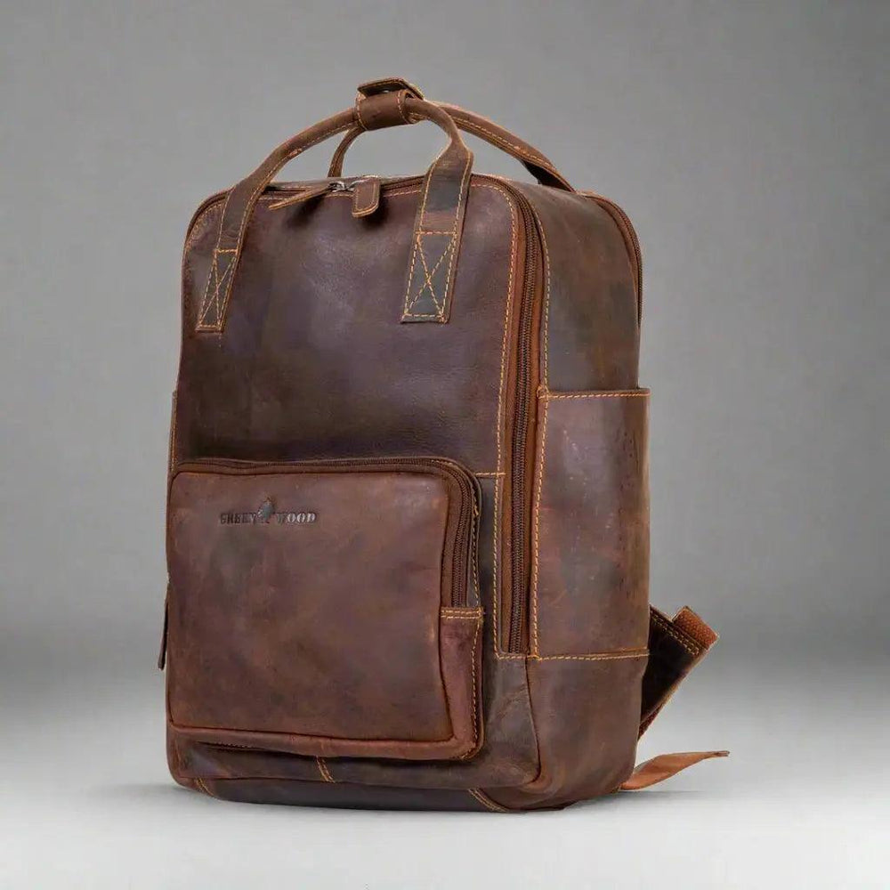 Greenwood Leather Backpack with Reinforced Laptop and Tablet Compartments 