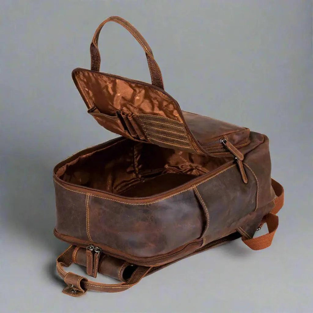 Greenwood Leather Backpack with Reinforced Laptop and Tablet Compartments 