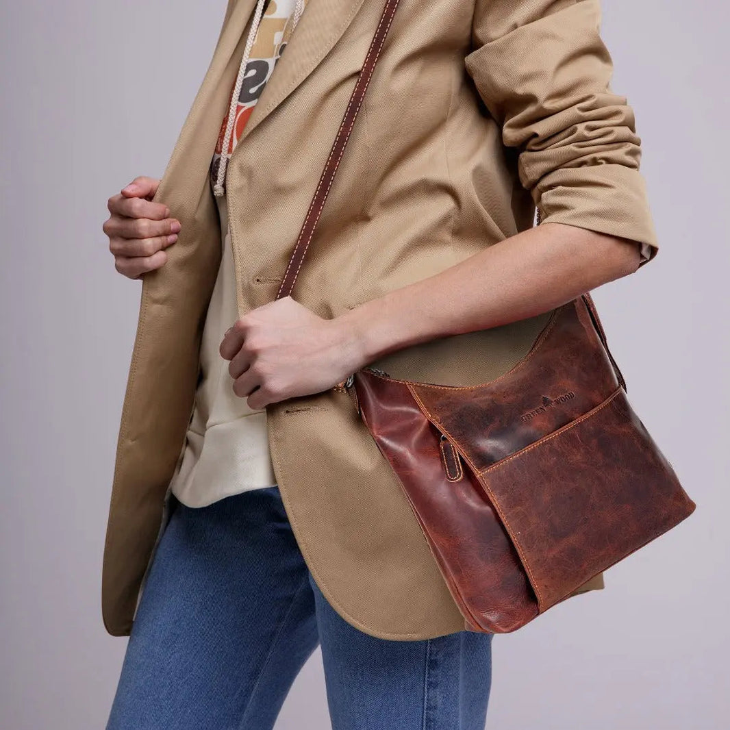 Bolso de hombro cruzado de cuero para mujer GreenwoodEX-STOCK Canada 