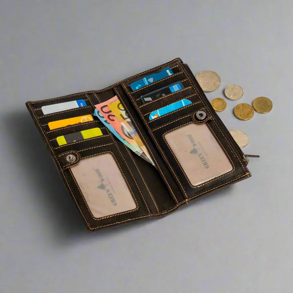 Cartera de cuero Greenwood con RFID y bolsillo con cremalleraEX-STOCK Canada 