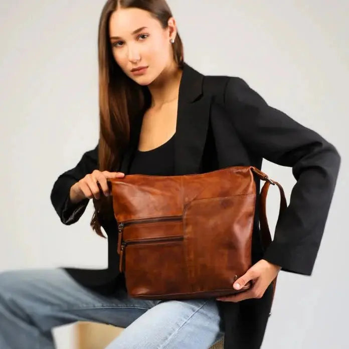 Bolso de Hombro de Cuero Greenwood con 2 Bolsillos con CremalleraEX-STOCK Canada 