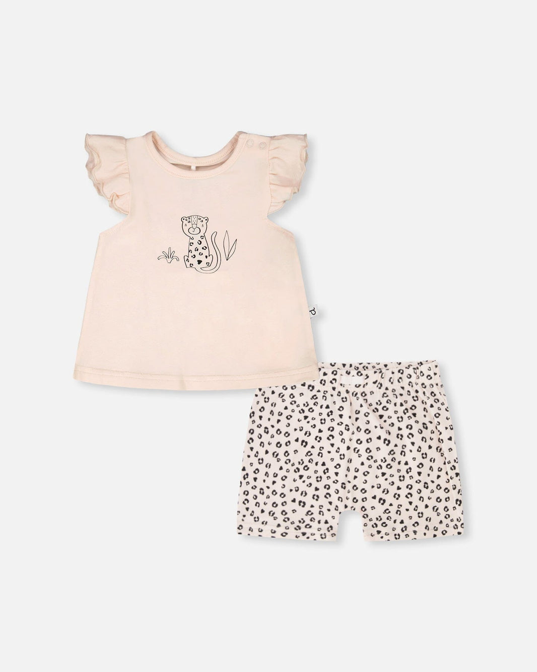 Organic Cotton Jersey Top And Short Set Peach And Peach Animal Print 