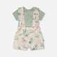 Ensemble Barboteuse Pointelle et Short en Mousseline de Coton Vert et Pêche Imprimé Cerf 