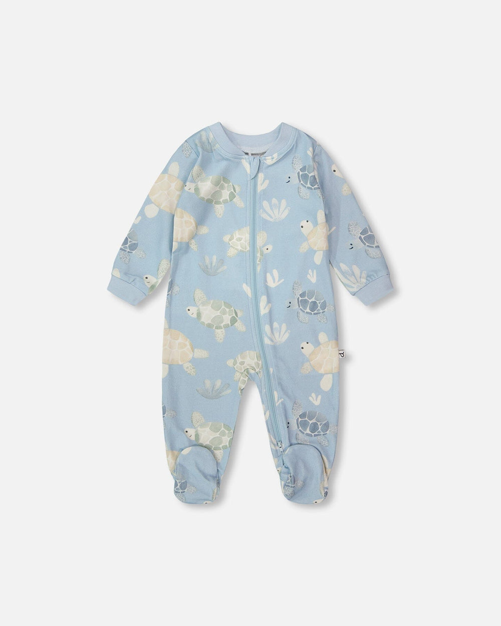 Pyjama une pièce en jersey de coton biologique imprimé tortue bleue 