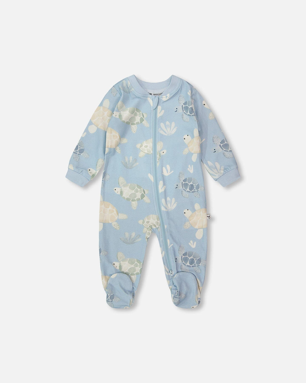 Organic Cotton Jersey One-Piece Pyjama Blue Turtle Print 