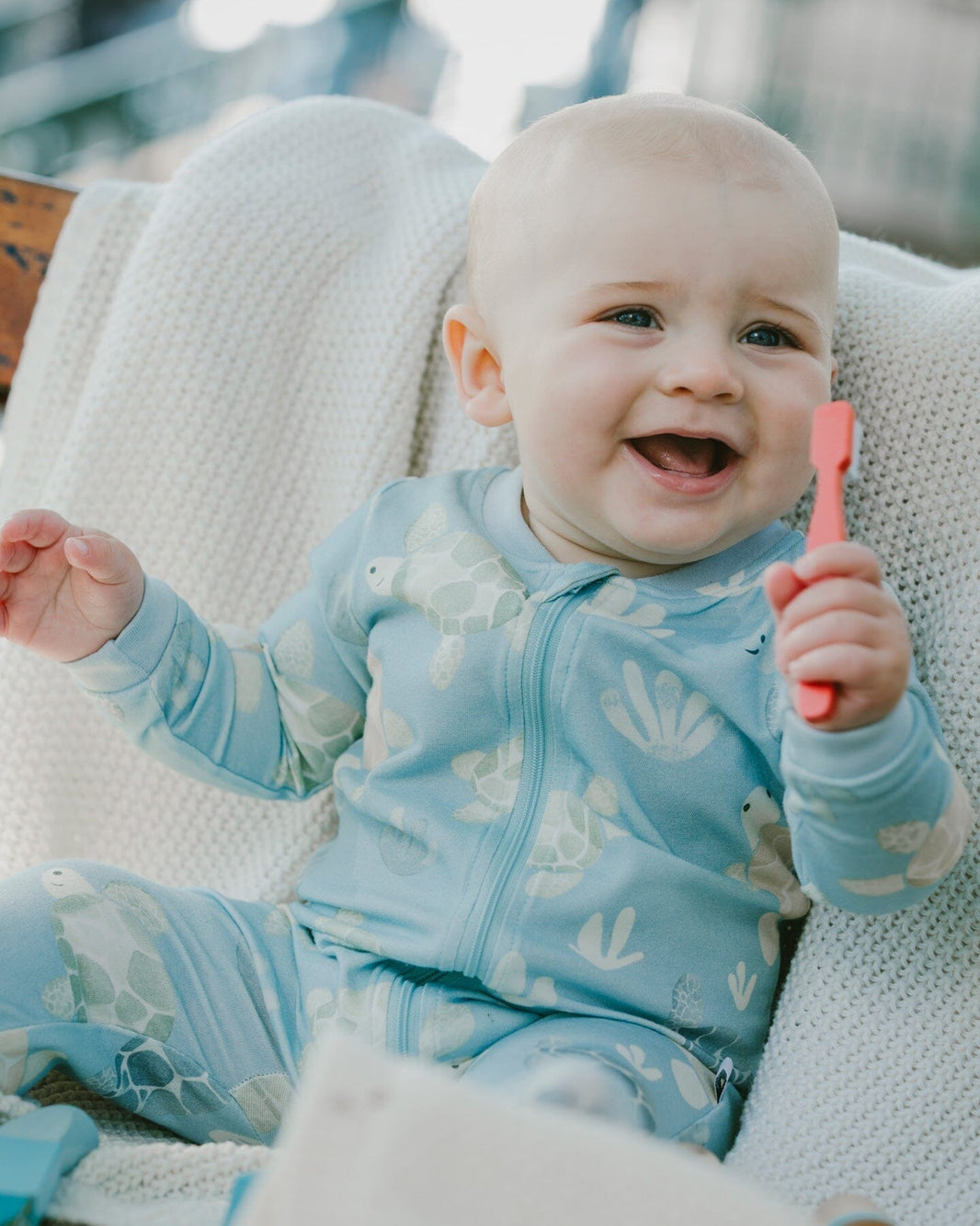Organic Cotton Jersey One-Piece Pyjama Blue Turtle Print 