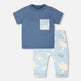 Ensemble T-shirt et Pantalon en Jersey de Coton Bio Bleu Moyen avec Imprimé Tortue Bleu 