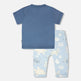 Ensemble T-shirt et Pantalon en Jersey de Coton Bio Bleu Moyen avec Imprimé Tortue Bleu 