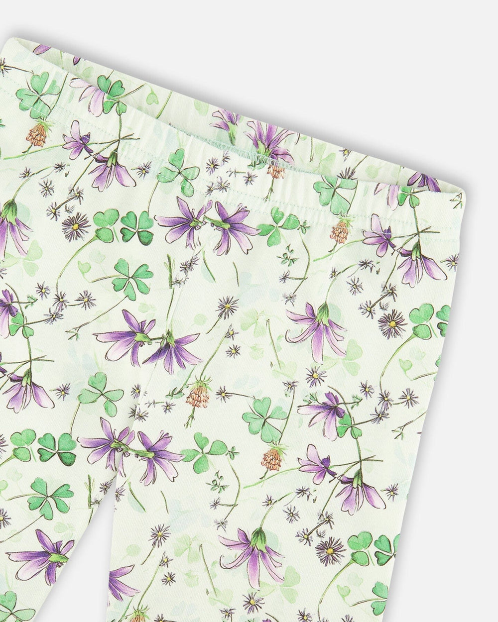 Ensemble Tunique en Jersey et Capri en Coton Lavande et Vert Imprimé Fleurs 