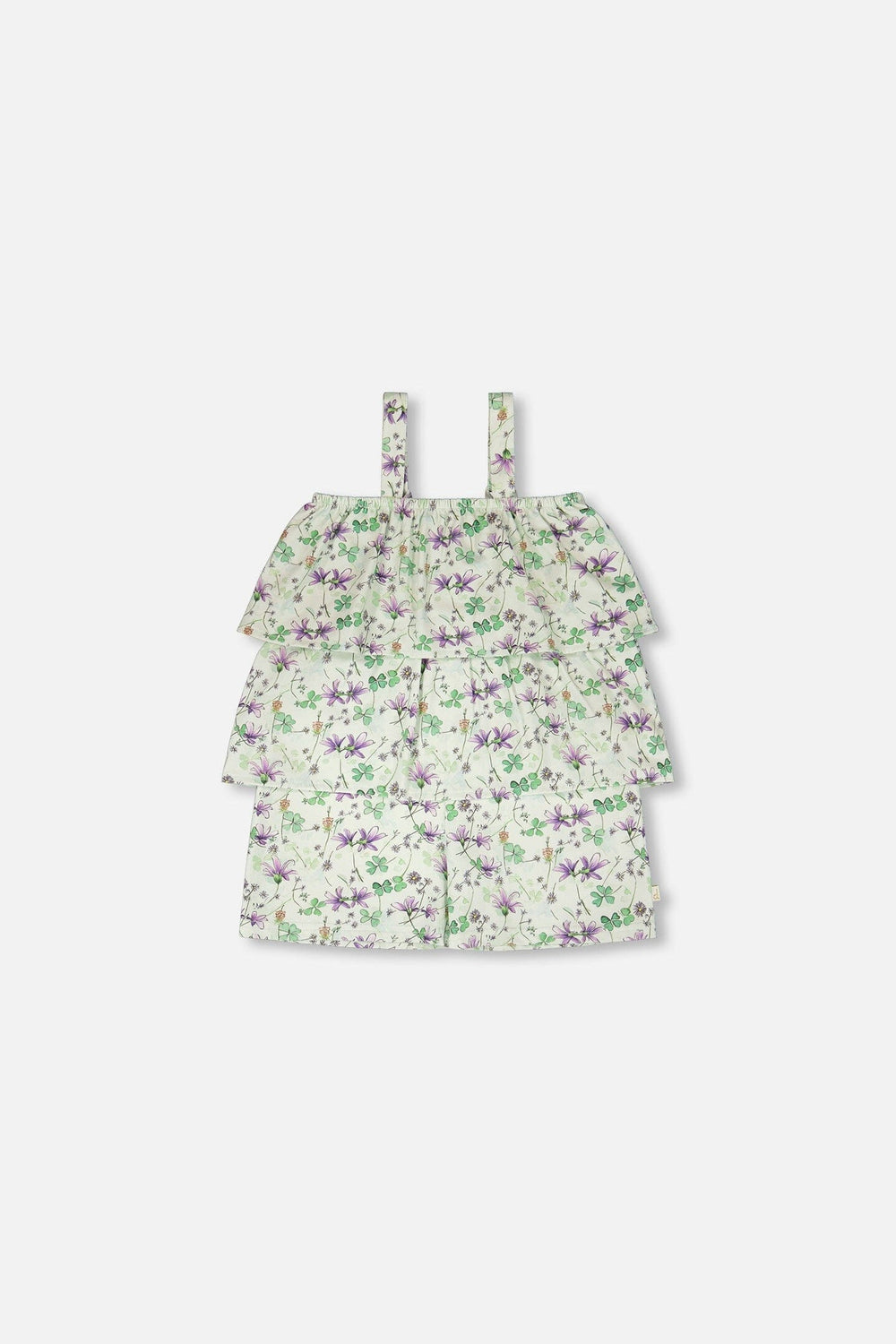 Jersey Romper With Tiers Green Printed Flowers 