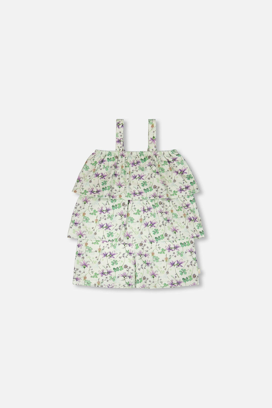 Jersey Romper With Tiers Green Printed Flowers 