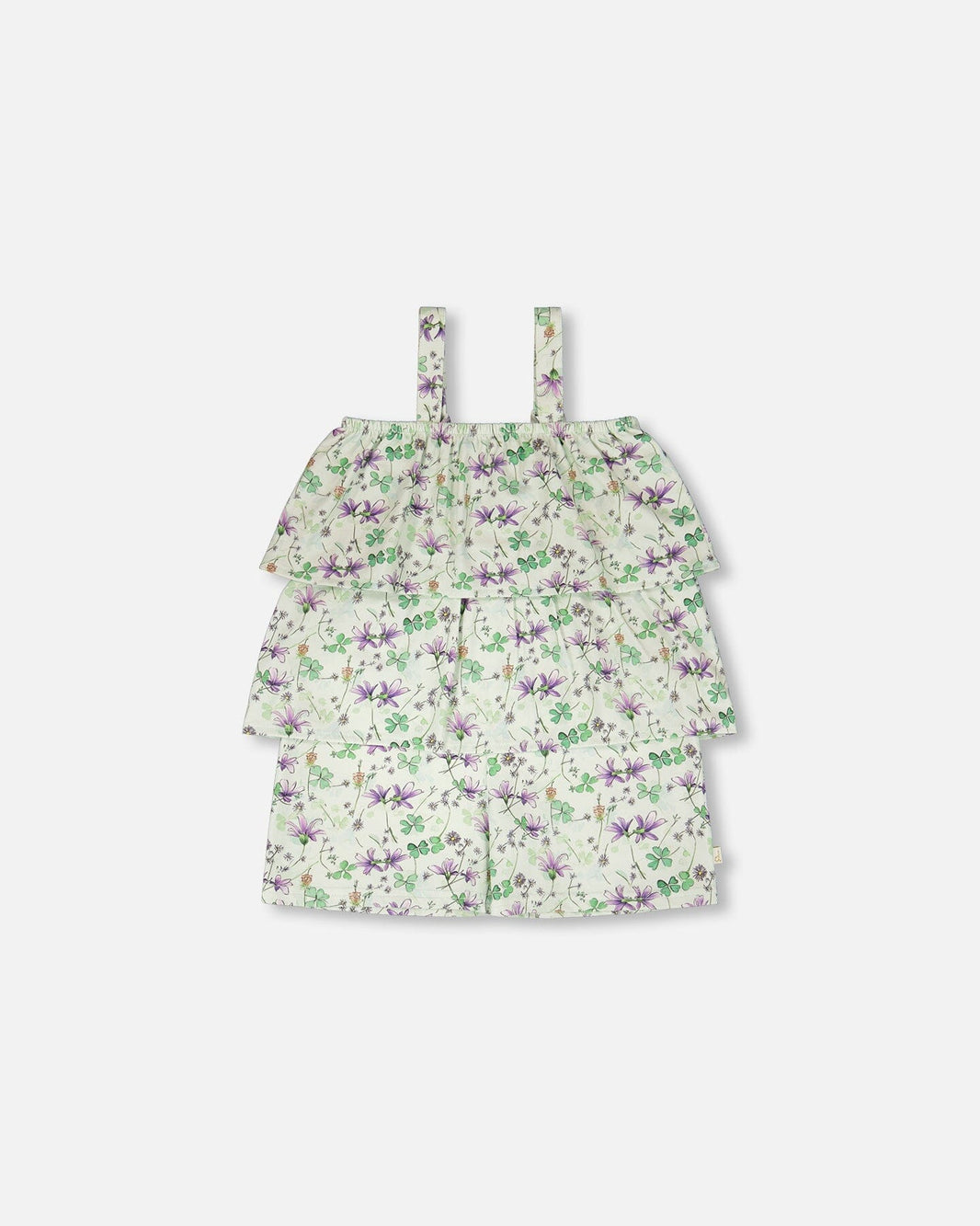 Jersey Romper With Tiers Green Printed Flowers 
