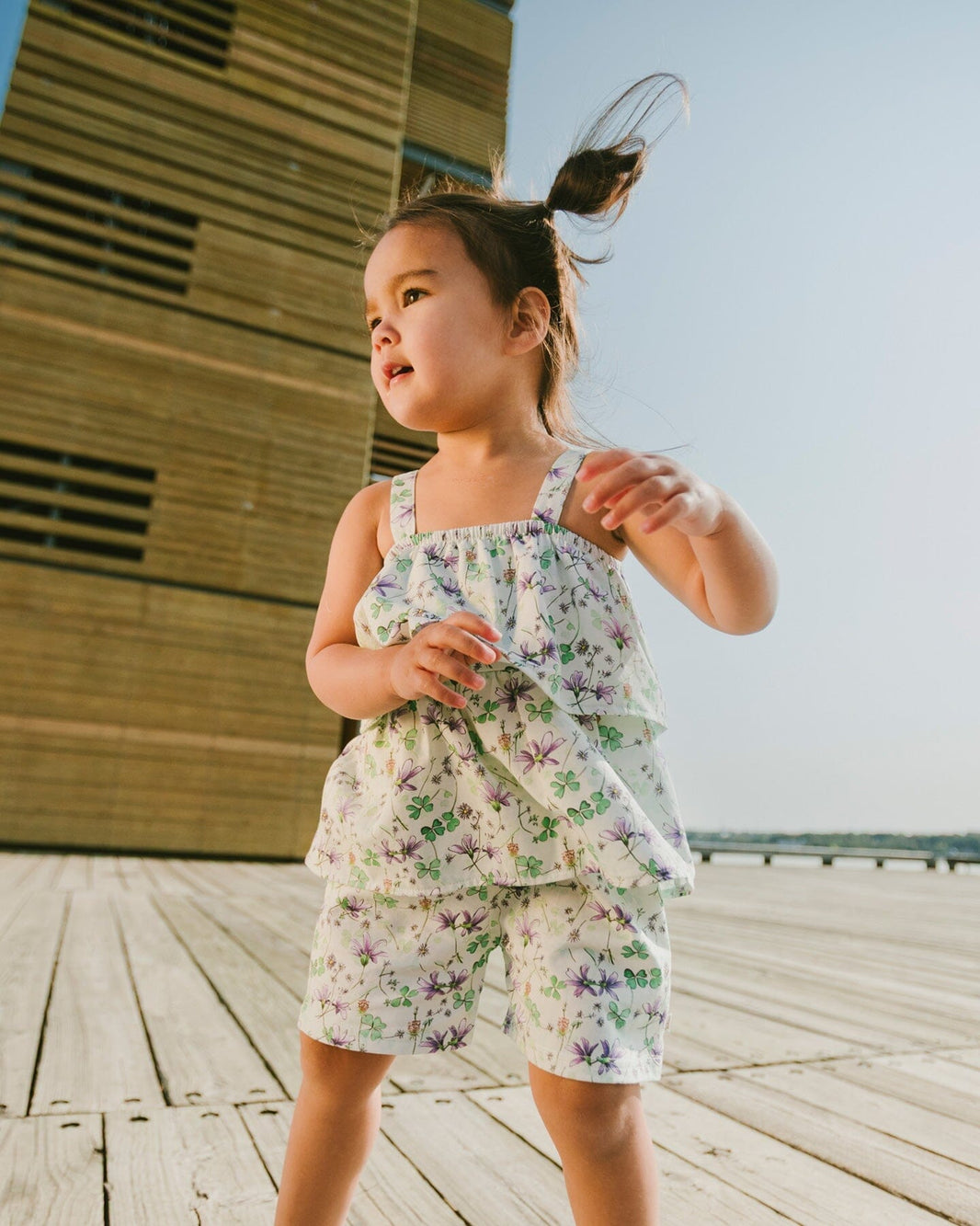 Jersey Romper With Tiers Green Printed Flowers 