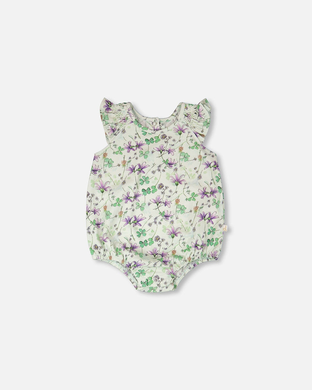 Jersey Romper Green Printed Flowers 