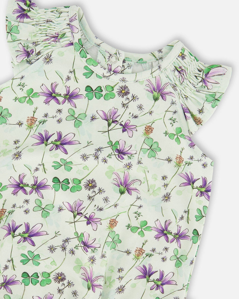 Jersey Romper Green Printed Flowers 