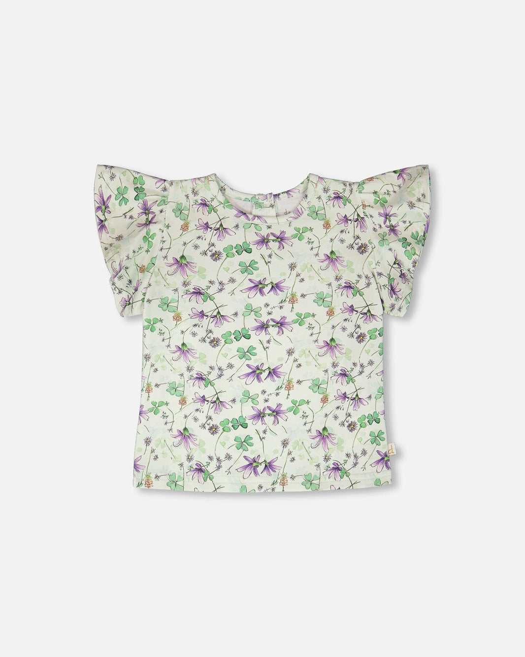 Jersey T-Shirt Green Printed Flowers 