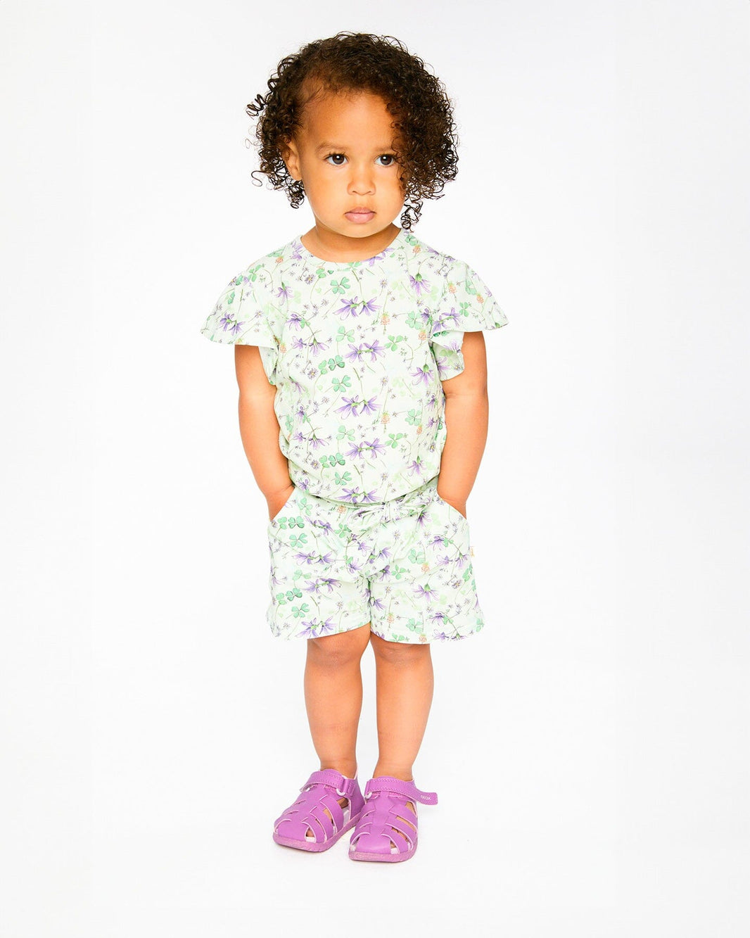 Jersey T-Shirt Green Printed Flowers 