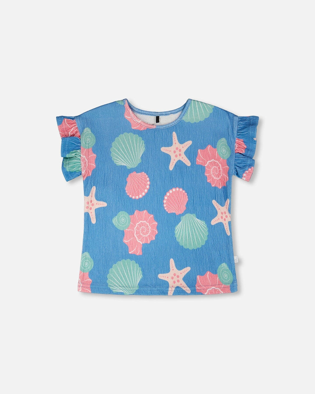 Crinkle Jersey T-Shirt Blue Shell Print 