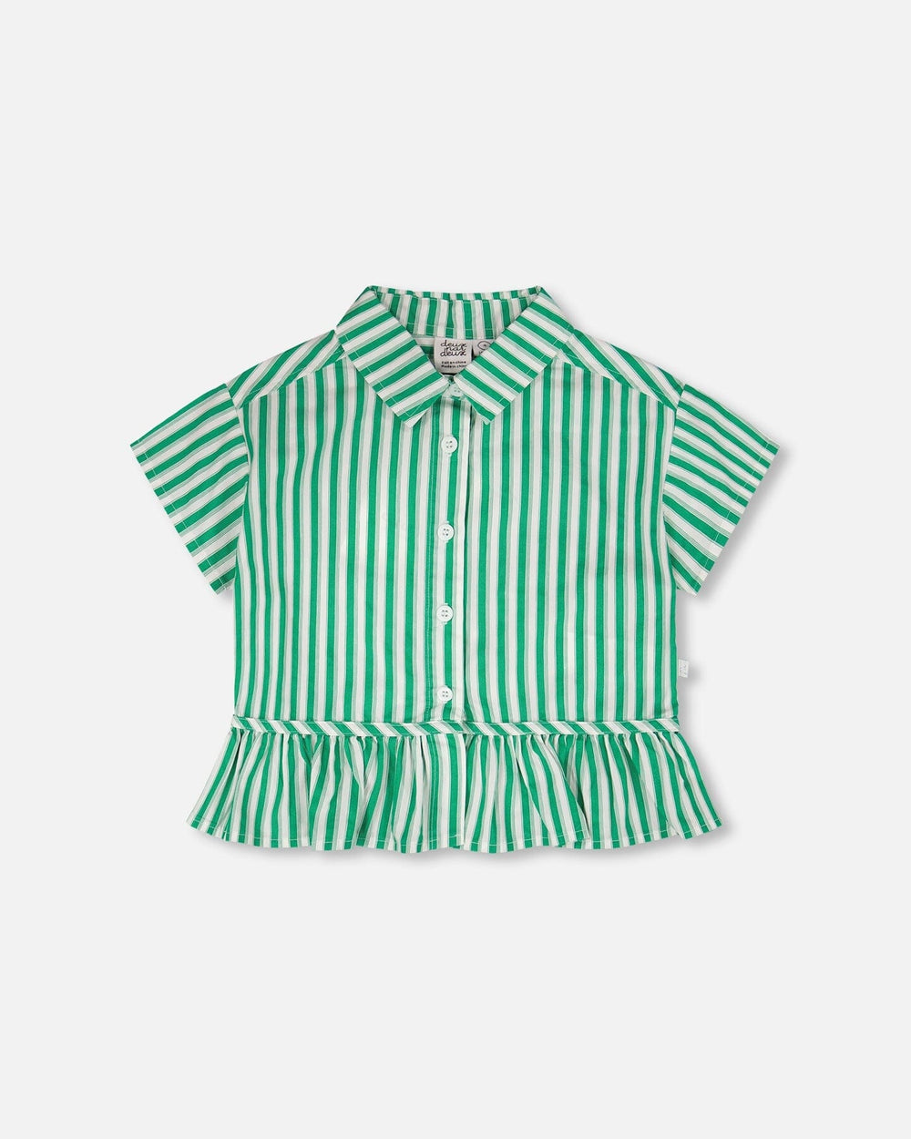 Chemise à manches courtes à rayures avec boutons verte 