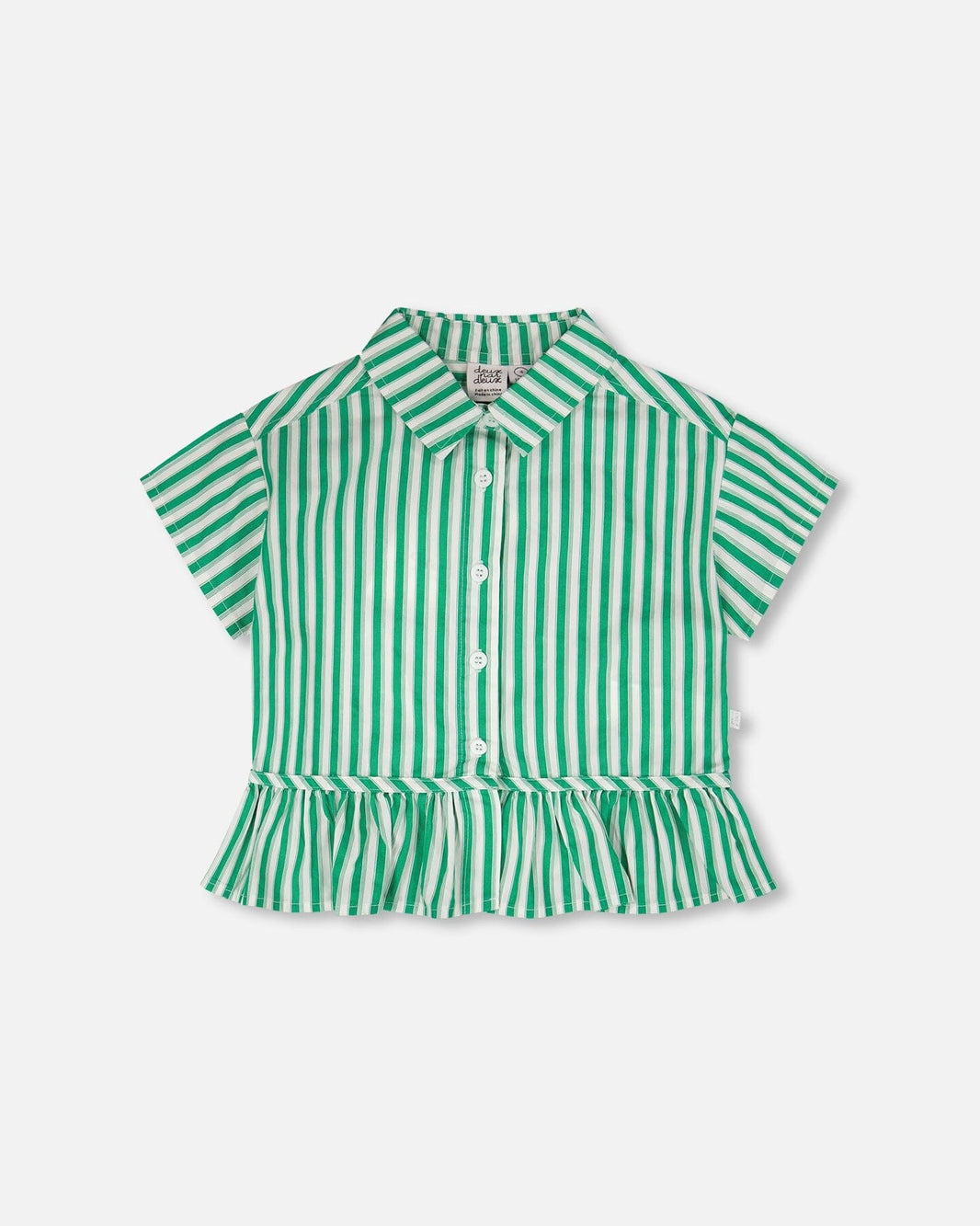Short Sleeve Striped Button Down Shirt Green 